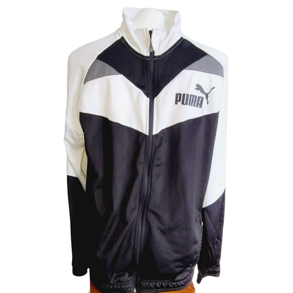 Puma Boys Colorblock Full Zip Track Jacket Black White Grey Size L